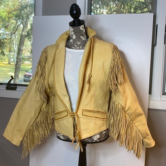 Vintage Size 6-8 Handmade Leather Butterscotch Western Jacket Coat with Fringe - Picture 3 of 16
